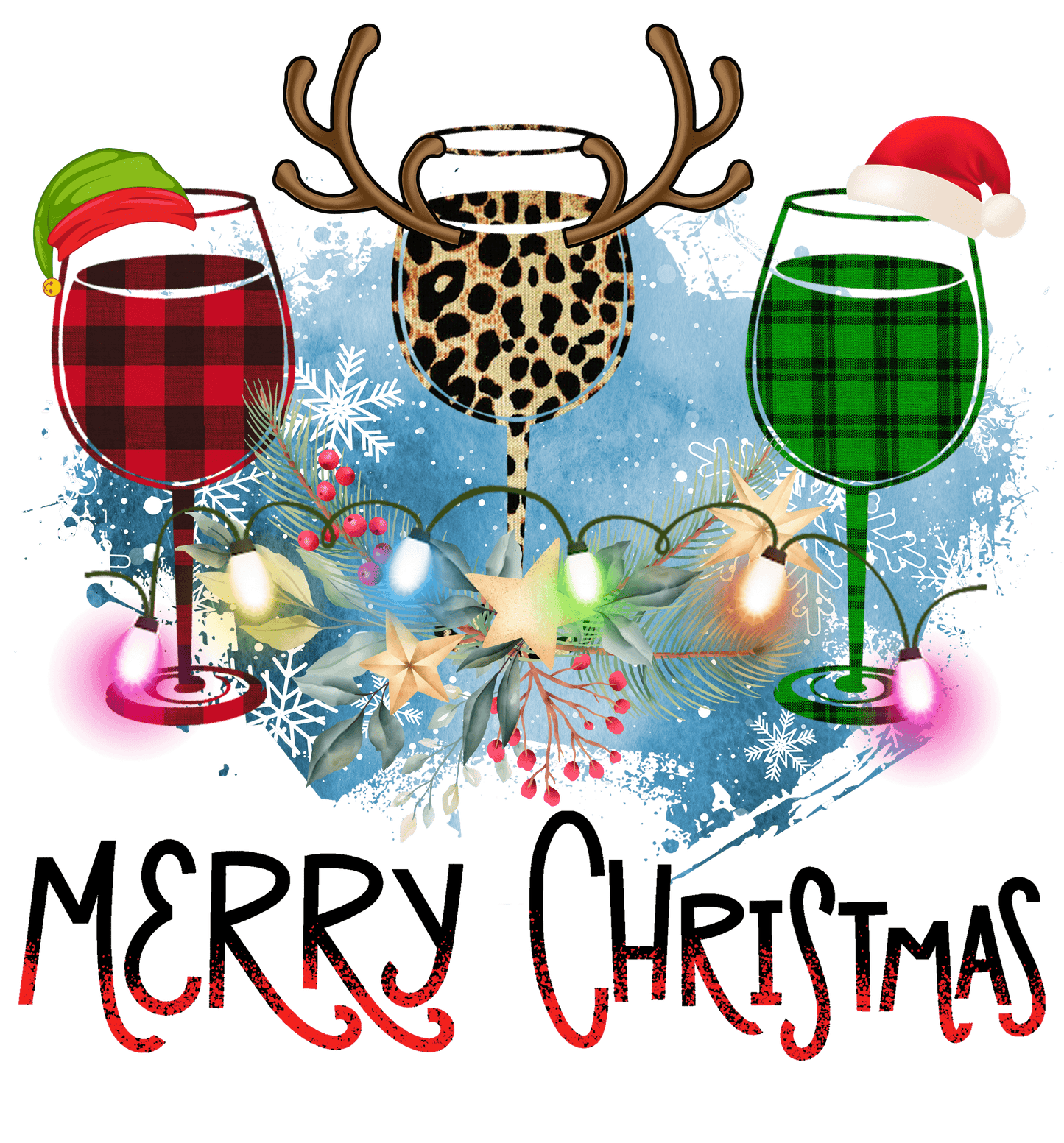 Merry Christmas with Wine Glasses