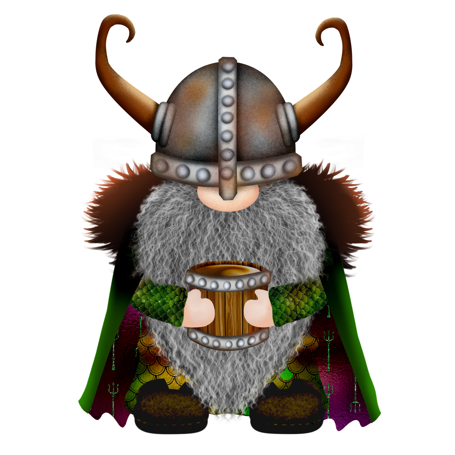 Gnome with Curved Horns Holding Cup
