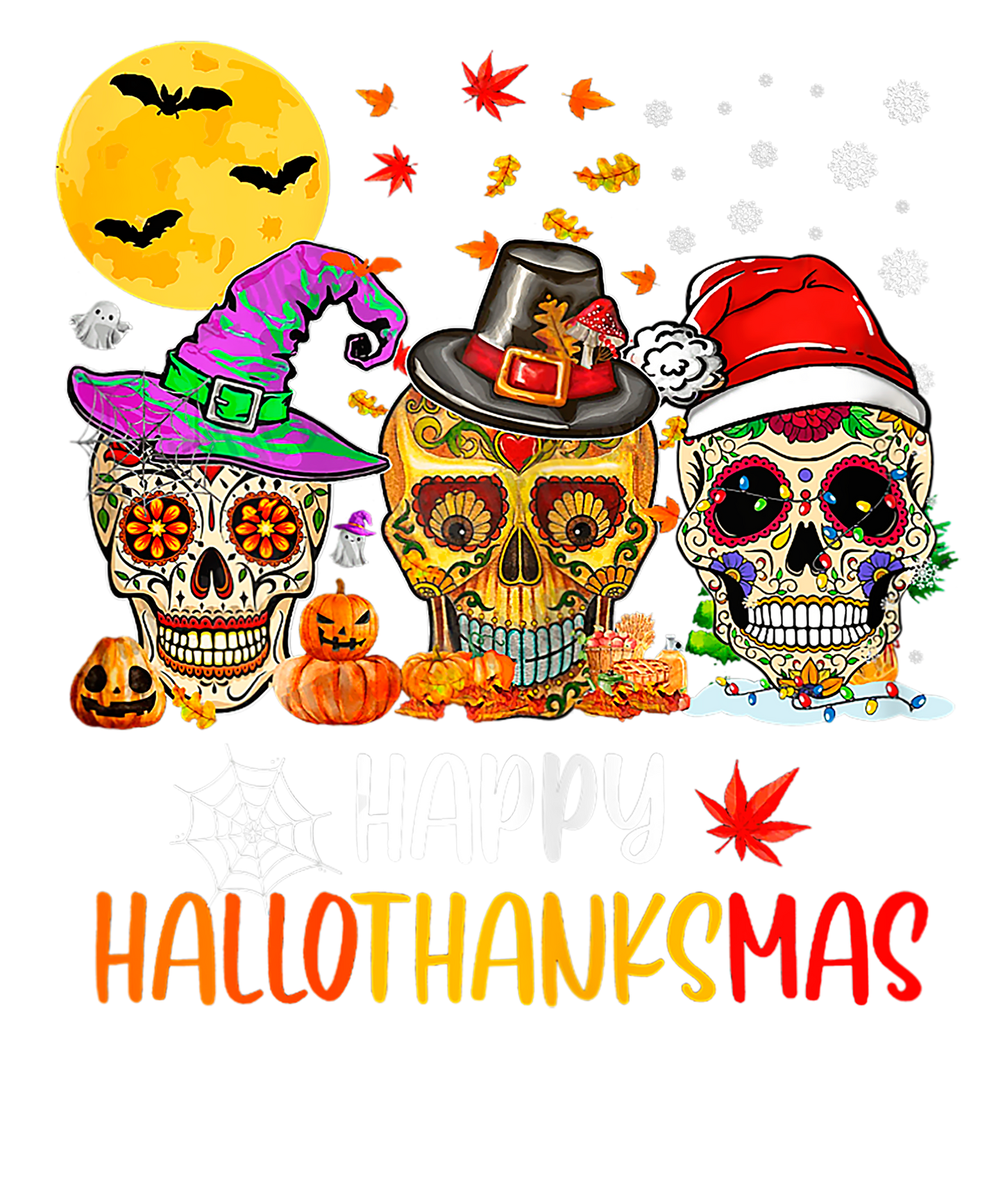 Sugar Skulls Witches Hat, Pilgrim Hat, Santa Hat