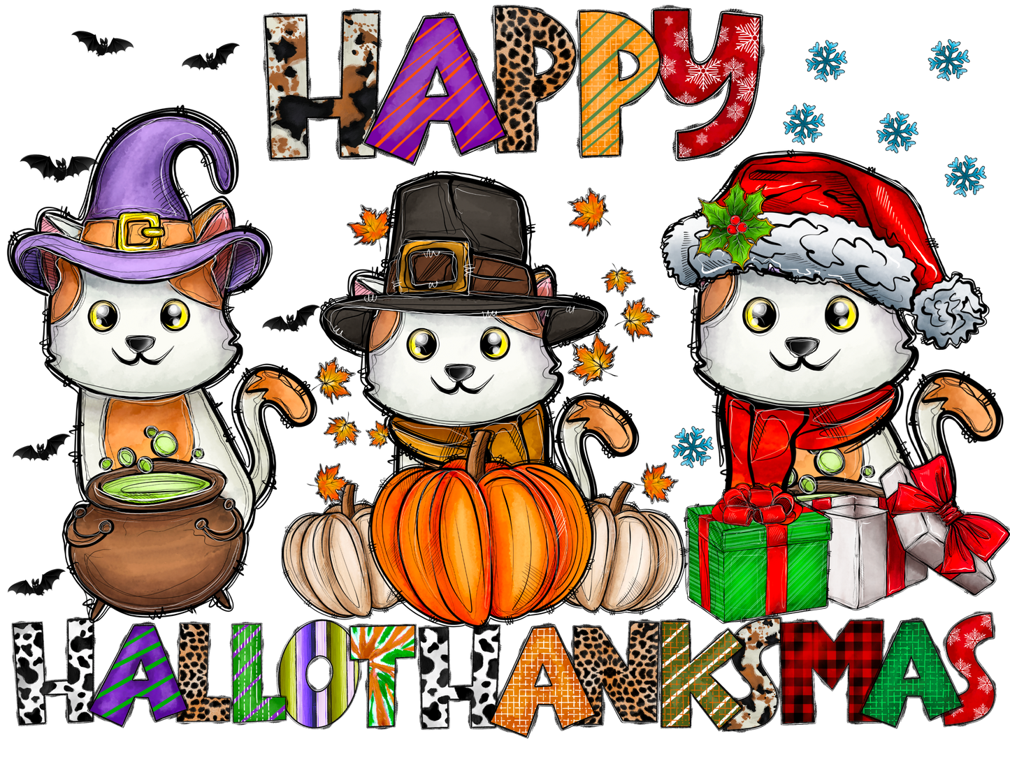 Cauldron, Pumpkins, Presents (Kitties)