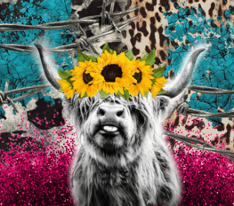 Sunflower Highland Cow